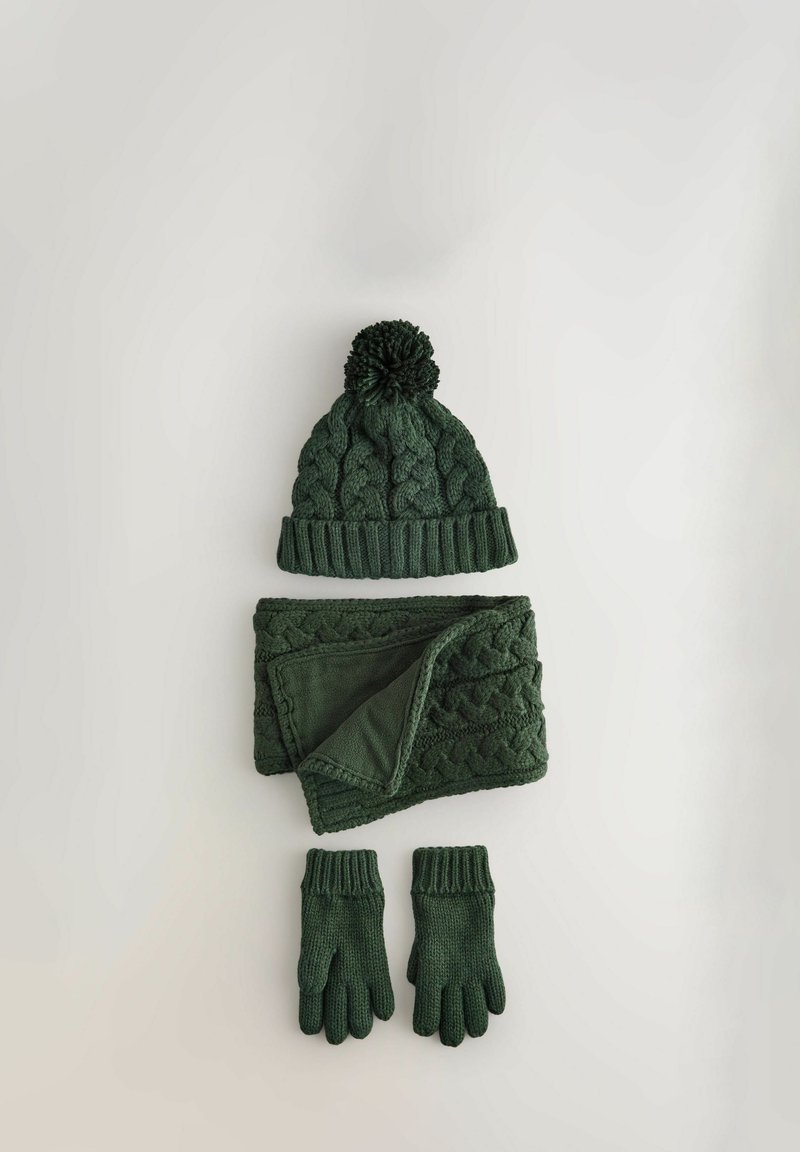 Next CABLE BEANIE SCARF AND GLOVES SET - Beanie - khaki green/khaki ...