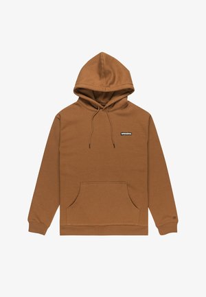 Felpa con cappuccio marrone, dotata di tasca frontale, coulisse e un piccolo logo etichetta. Realizzata in materiale morbido con polsini e orlo a coste.