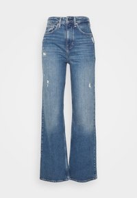 Ljusblå, hög midja, vida jeans med en urblekt finish och subtila slitningar fram. Tillverkade av denimtyg.