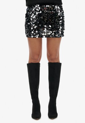 SEQUIN DISC - Mini skirts  - silver black sequin