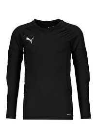 Svart langermet treningstrøye laget av elastisk stoff. Har PUMA-logo, polstrede detaljer på ermene, og "DRYCELL" merking på kanten.