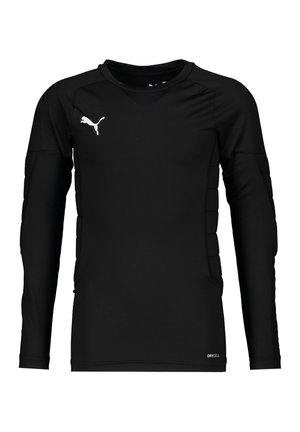 Czarna, długa koszulka sportowa z elastycznego materiału. Zawiera logo PUMA, wyściełane akcenty na rękawach oraz markowe oznaczenie "DRYCELL" na dole.