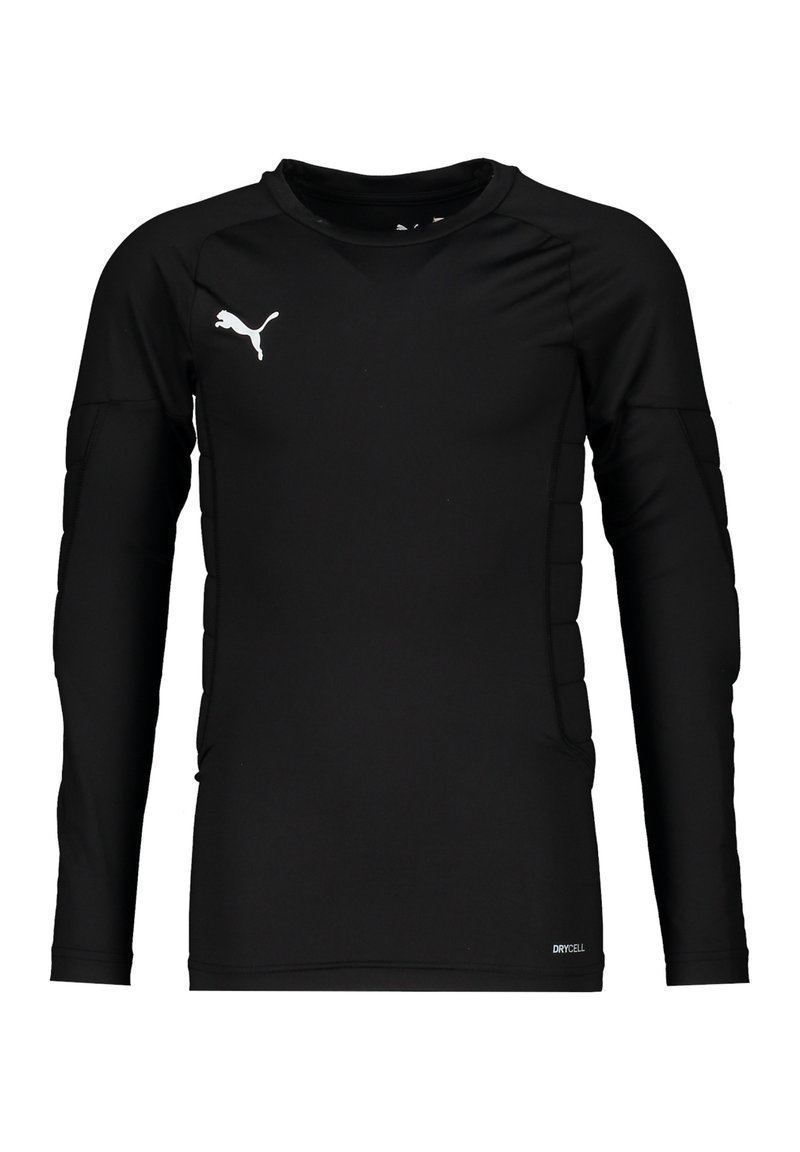 Svart langermet treningstrøye laget av elastisk stoff. Har PUMA-logo, polstrede detaljer på ermene, og "DRYCELL" merking på kanten.