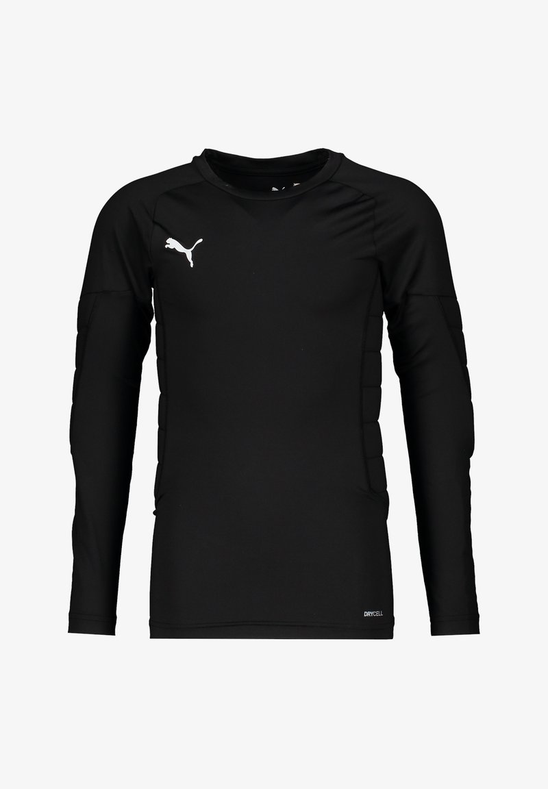 Svart langermet treningstrøye laget av elastisk stoff. Har PUMA-logo, polstrede detaljer på ermene, og "DRYCELL" merking på kanten.