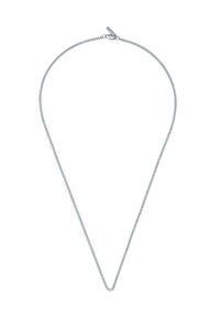 Colier din argint cu un design subțire, texturat, care formează o formă ascuțită, dotat cu un închizător tip homar pentru siguranță.
