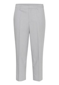 Lichtgrijze op maat gemaakte broeken met een gladde textuur, voorzien van een platte voorkant, zijzakken en een cropped lengte.