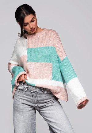 Stickad tröja - pale pink/cream