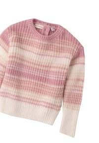 Strickpullover mit Rundhalsausschnitt und langen Ärmeln, mit einem Verlaufsmuster in Rosa-, Creme- und Beigetönen. Strukturierter Stoff.