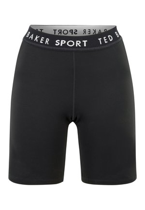 Zwarte strakke sportshorts met een elastische tailleband en witte "TED BAKER SPORT" letters.