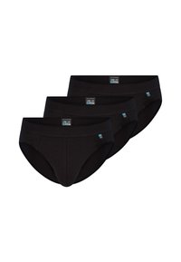Schwarze Baumwollslips im Set von drei mit einem glatten Design, elastischem Bund und Etiketten mit der Marke "LONG LIFE COTTON".