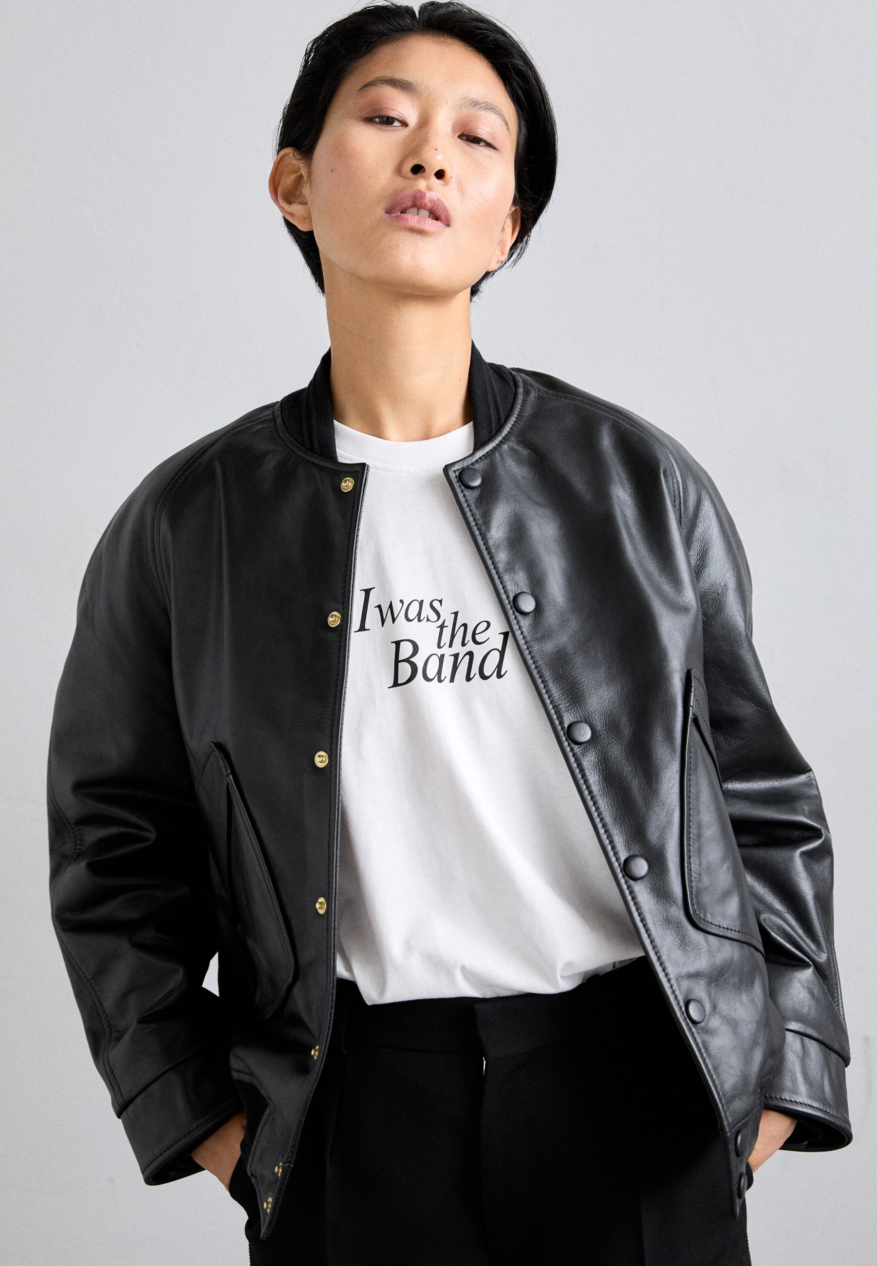 Victoria Beckham VARSITY JACKET - Leather jacket - black