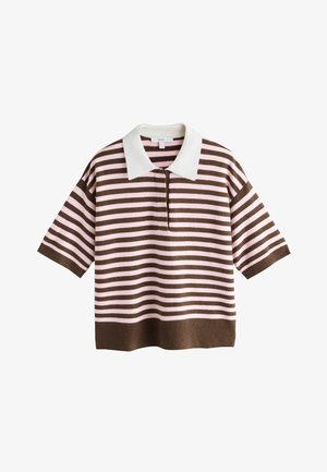 Next, TALL FIT - SUPERSOFT SHORT SLEEVE KNITTED POLO TOP - Polokošeľa - chocolate brown pink stripe
