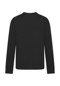 Svart langermet t-skjorte laget av myk bomull. Har rund hals og tettsittende mansjetter, med en jevn tekstur og enkelt design.