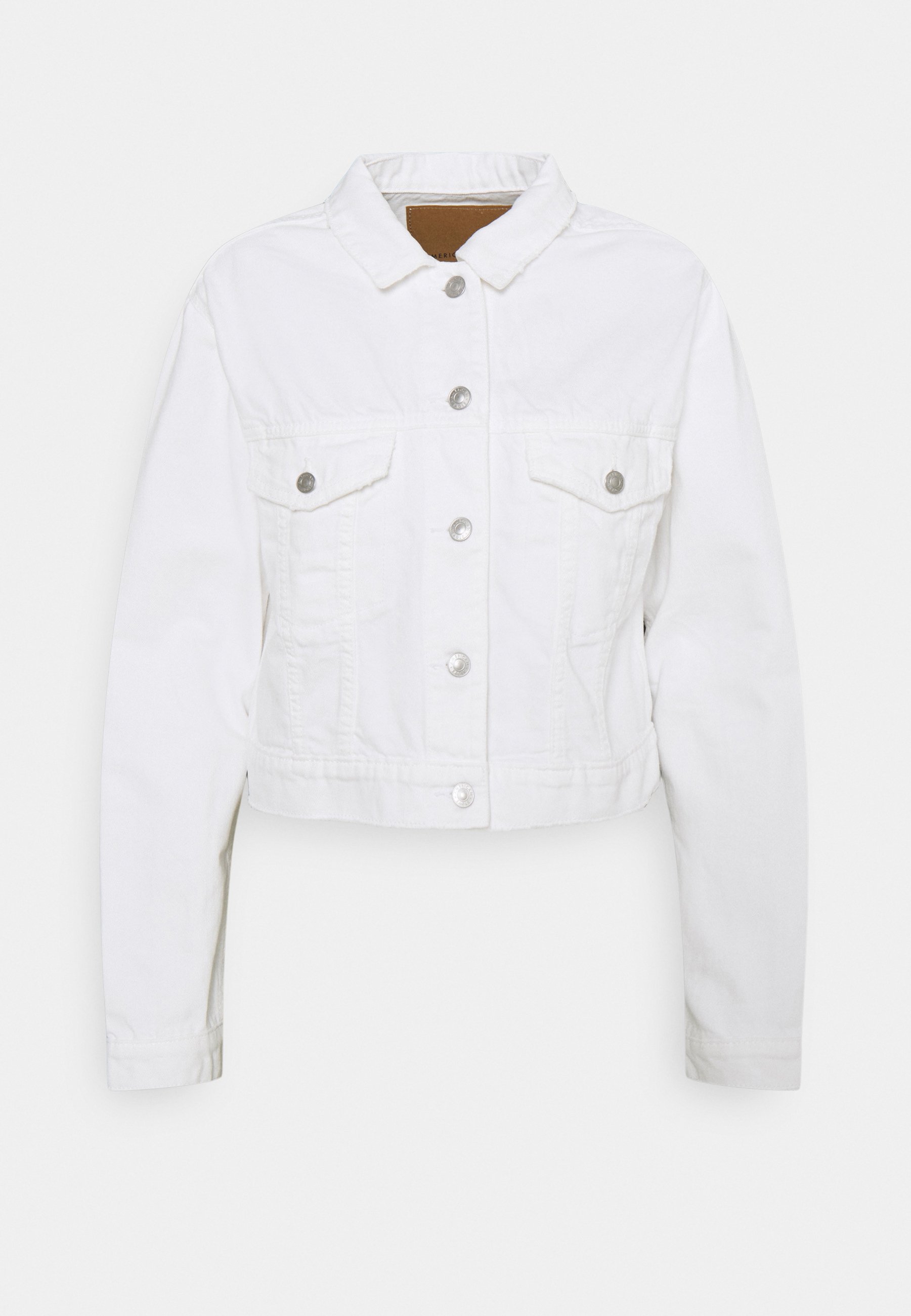 denim jacket with white sleeves