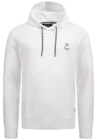 Witte hoodie van textiel met structuur, met een capuchon met trekkoord, ribgebreide manchetten en een klein geborduurd logo op de borst.