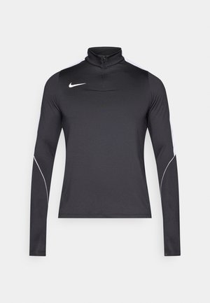 Musta pitkähihainen urheilupaita, jossa on puolivetoketjullinen kaulus, valkoiset sivukoristeet ja pieni logo rinnassa. Valmistettu sileästä, joustavasta materiaalista.