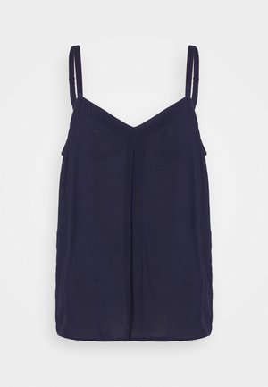 Top camisola sin mangas azul oscuro con tirantes finos ajustables y escote en V.