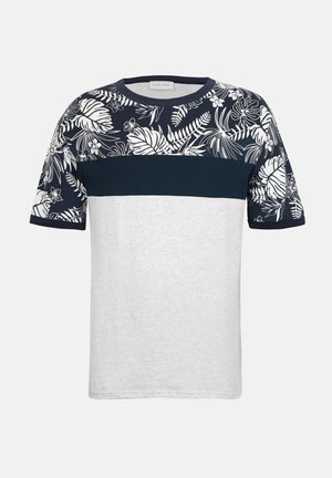 Pier One, T-Shirt print - light grey melange/navy