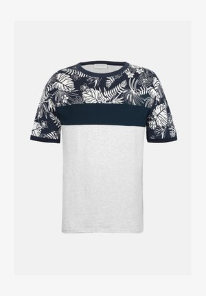Pier One, T-Shirt print - light grey melange/navy
