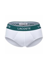 Witte herenonderbroeken met een groene elastische tailleband met het Lacoste-logo. Gemaakt van een zachte katoenen mix, ontworpen voor comfort.
