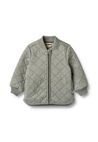 Gewatteerd bomberjack in lichtgroene stof met een ritssluiting aan de voorkant, geribde manchetten en een diamantpatroon. Voorzien van een klein merklipje.