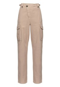 Beiga cargobyxor i bomull med två sidofickor, hög midja och raka ben med dubbel knappstängning.