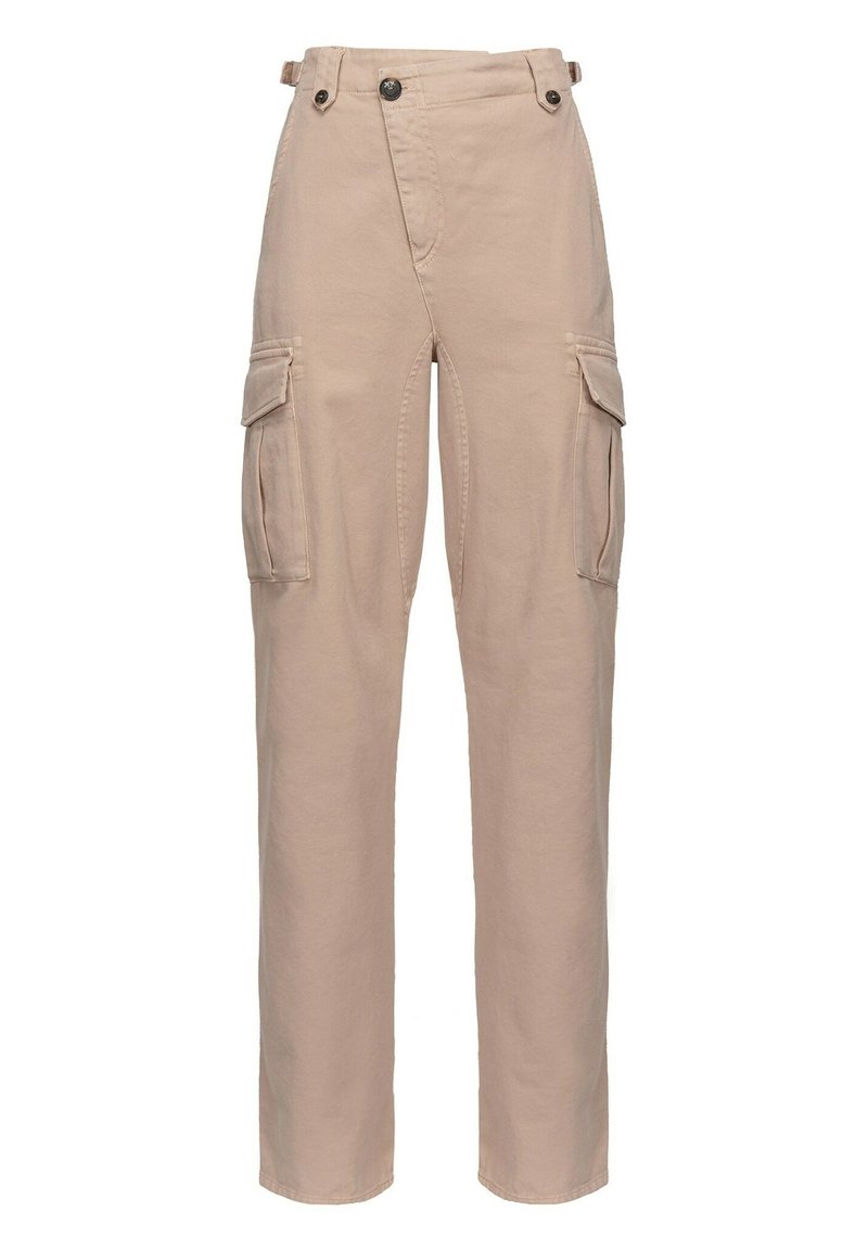 Beiga cargobyxor i bomull med två sidofickor, hög midja och raka ben med dubbel knappstängning.