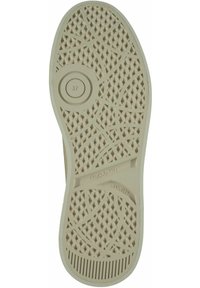 Semelle de chaussure en caoutchouc beige clair avec une surface texturée présentant des motifs géométriques et une zone de logo circulaire. Taille indiquée : 37.
