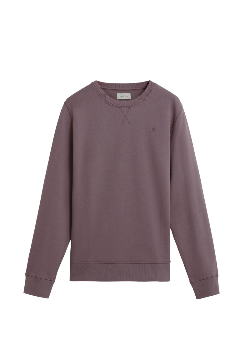 Paarse, lange mouwen sweatshirt gemaakt van een katoenmix. Heeft een ronde halslijn, ribgebreide manchetten en een klein logo op de borst. Glad textuur.