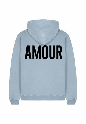 AMOUR TEXT BACK EMBROIDERY UNISEX VINTAGE - Majica s kapuljačom - light blue