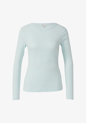 Maglietta a manica lunga fitted azzurro chiaro con collo a giro, dalla texture liscia e senza motivi o decorazioni visibili.