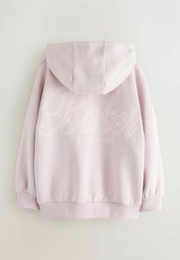 Light pink hooded sweatshirt with a soft texture, featuring embroidered “Baker” logo and “by Ted Baker” on the back.