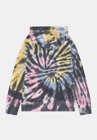 Kapuzenpullover mit Batikmuster in Schwarz, Blau, Pink und Gelb. Mit langen Ärmeln, einer verstellbaren Kapuze sowie gerippten Bündchen und Saum.