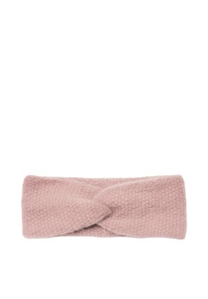 Light pink knitted headband with a textured pattern and a twisted knot design in the center.
