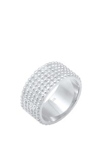 Ring aus Sterlingsilber mit einer strukturierten Oberfläche aus kleinen Perlen, breiter Band-Design und polierter Innenseite. Markiert mit "925" für die Silberqualität.