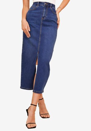 SPLIT REGULAR FIT - Jeanskjol - dark blue
