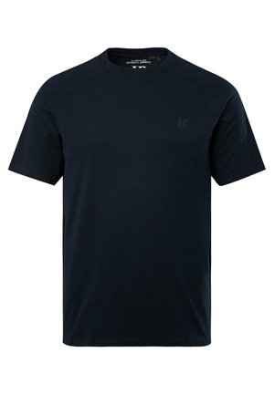 Camiseta de algodón de manga corta en color azul marino, con cuello redondo y un logo sutilmente grabado en la parte delantera. Textura suave, corte casual.