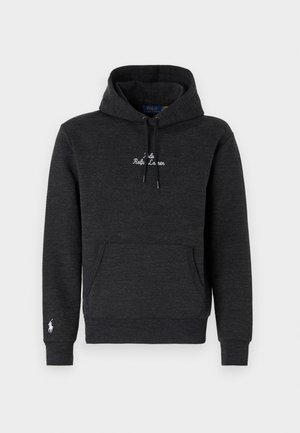 Tamno siva dukserica od mješavine pamuka, s kenguruvim džepom, podesivim kapuljačom i vezom logotipa na prsima i rukavu.