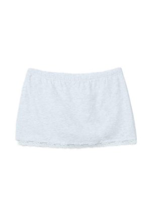 Light grey cotton skirt extender with elastic waistband and delicate lace trim at hem.