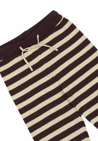 Dunkelbraune und creme gestreifte Pyjamahose mit einem gerippten Bund und Kordelzug. Weicher Strickstoff mit lockerer Passform.