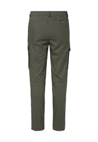 Pantalons cargo vert olive en tissu léger, dotés de plusieurs poches latérales et d'une coupe droite avec une taille sécurisée.