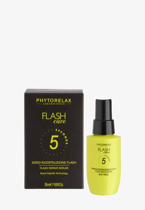 Bottiglia Phytorelax Flash Care 5 Seconds Flash Repair Serum e scatola nera con testo giallo, prodotto per la cura della pelle da 50 ml.