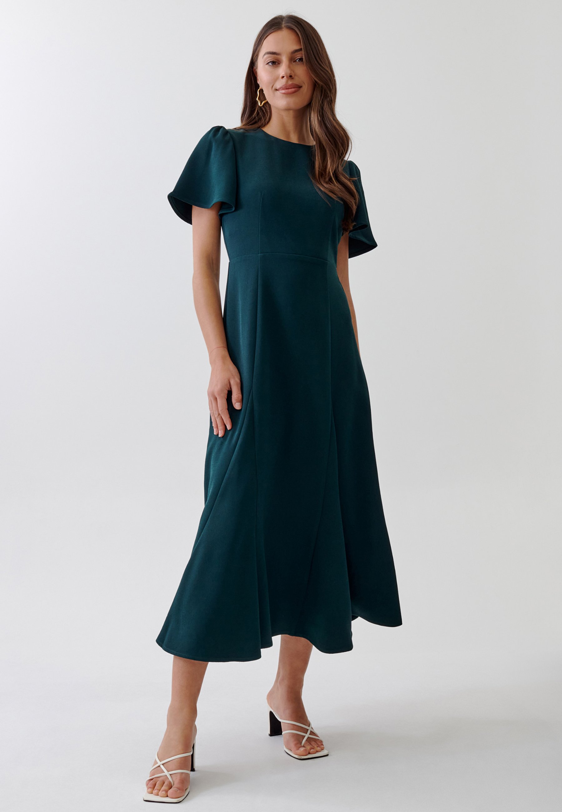 knee length dresses for ladies Adley Midi Dress in White Navy Floral main image 1