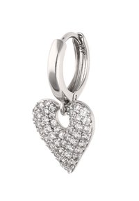 Stříbrný přívěsek ve tvaru srdce s pavé osazením z malých průhledných krystalů. Disponuje kloubovým okem pro připevnění. Vysoce reflexní povrch.
