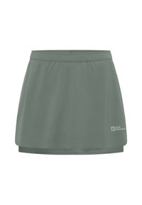 Groene sportrok met een elastische tailleband. Gemaakt van lichtgewicht, gladde stof. Kenmerkt zich door een bedrukt logo op de onderste voorkant.