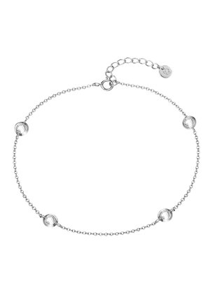 Armband aus Silber mit runden Perlenakzenten, gleichmäßig entlang der Länge verteilt, mit einem verstellbaren Verschluss und einer Verlängerungskette.