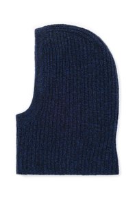 Granatowy dziergany kominiarka wykonana z miękkiego materiału, z prążkowaną fakturą i dopasowanym krojem oraz wydłużonym tyłem dla większej ochrony.