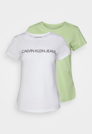 2 PACK - T-shirts med print - jaded green / bright white