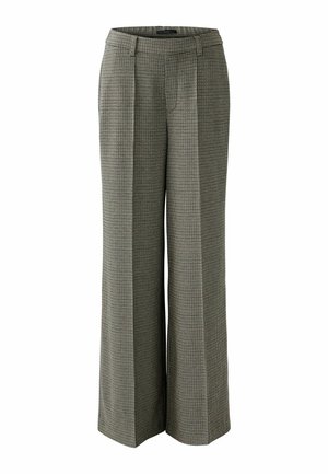 Wijde pijpen broek in een geruit patroon, met een grijs en zwart kleurenschema, op maat gemaakte taille en scherpe voorplooien.
