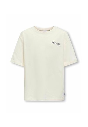 T-shirt crème en coton, à manches courtes et col rond. Inscription "ONLY & SONS" en texte foncé sur la poitrine.